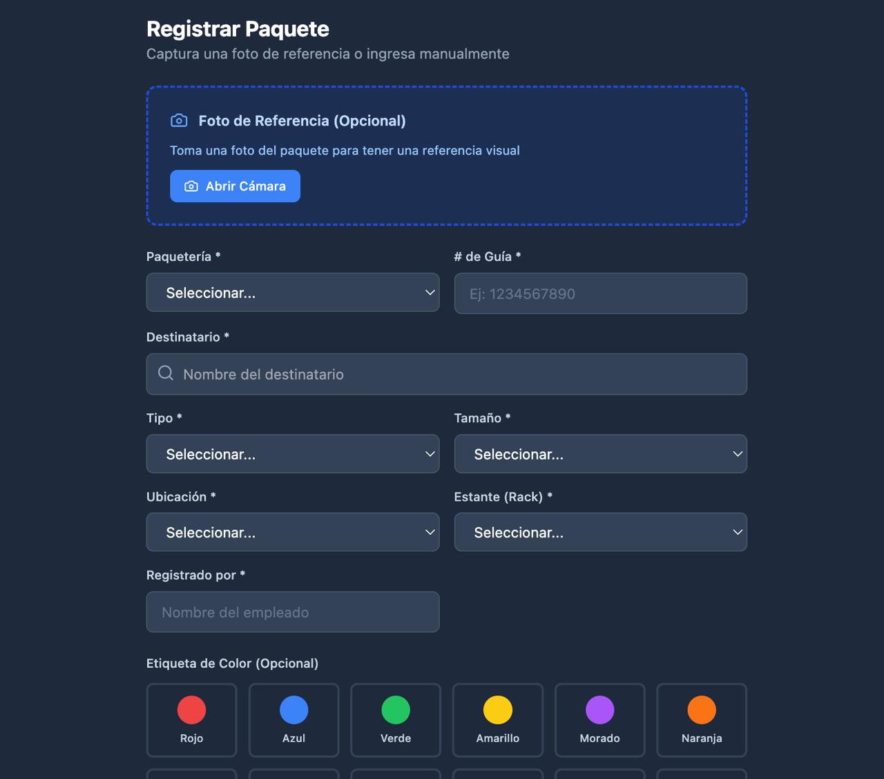 App registro paquetes
